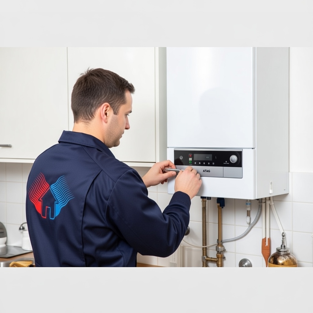 ATAG boiler service being carried out by Gas Safe engineer.